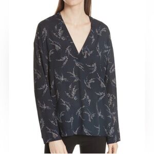Vince Midnight Blue Patterned V-Neck Top